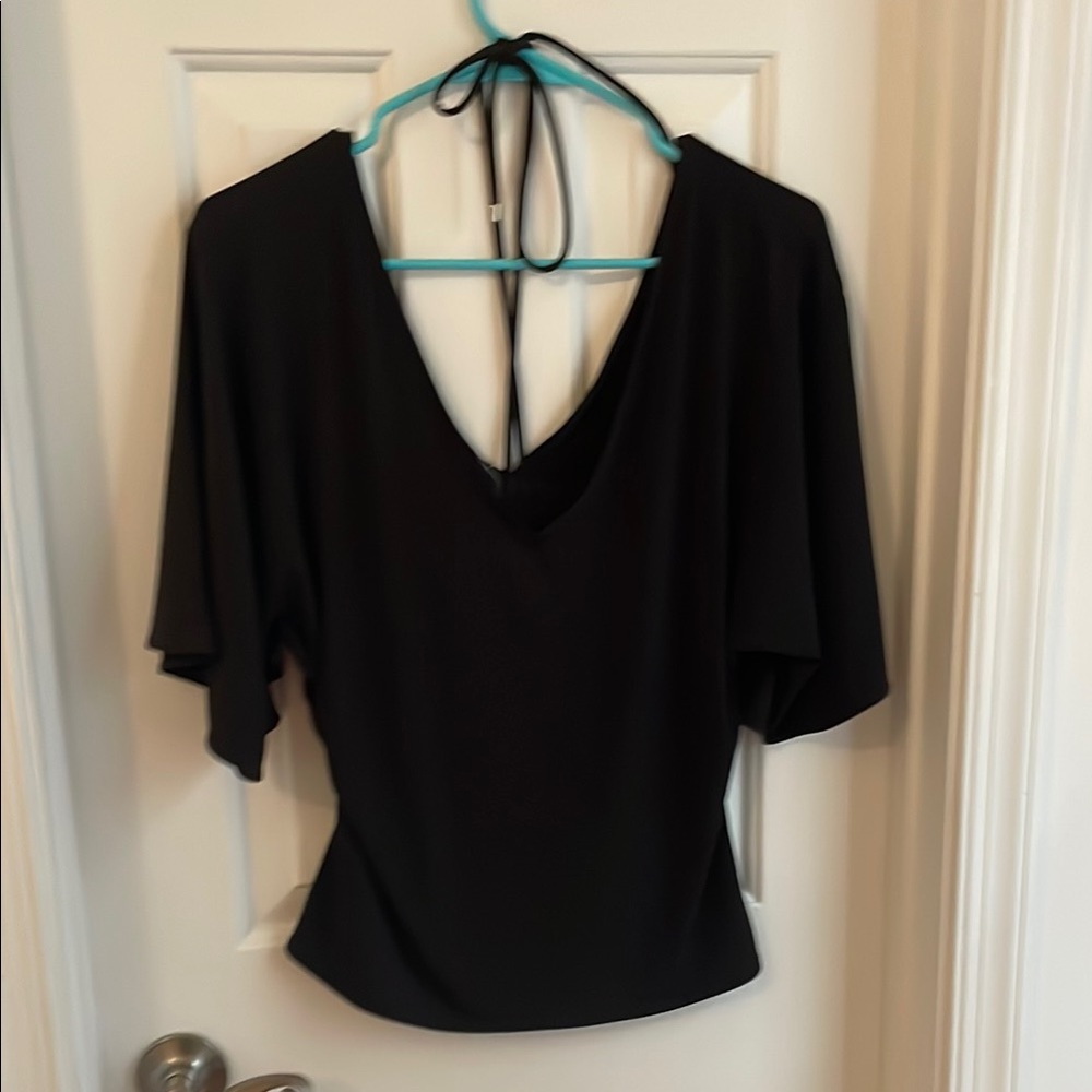 White House Black Market Black Backless Ruched Top - Picture 4 of 4